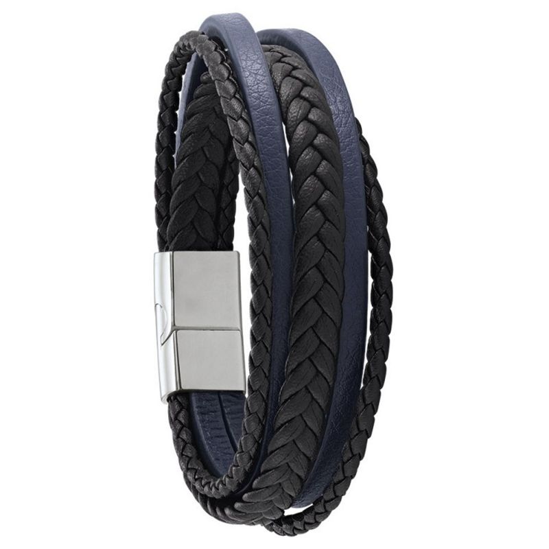 Bracelet homme cuir noir et bleu Jourdan