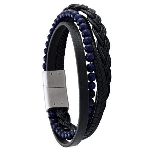 Bracelet homme cuir noir et bleu Jourdan