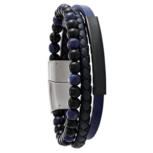 Bracelet homme cuir noir et bleu Jourdan